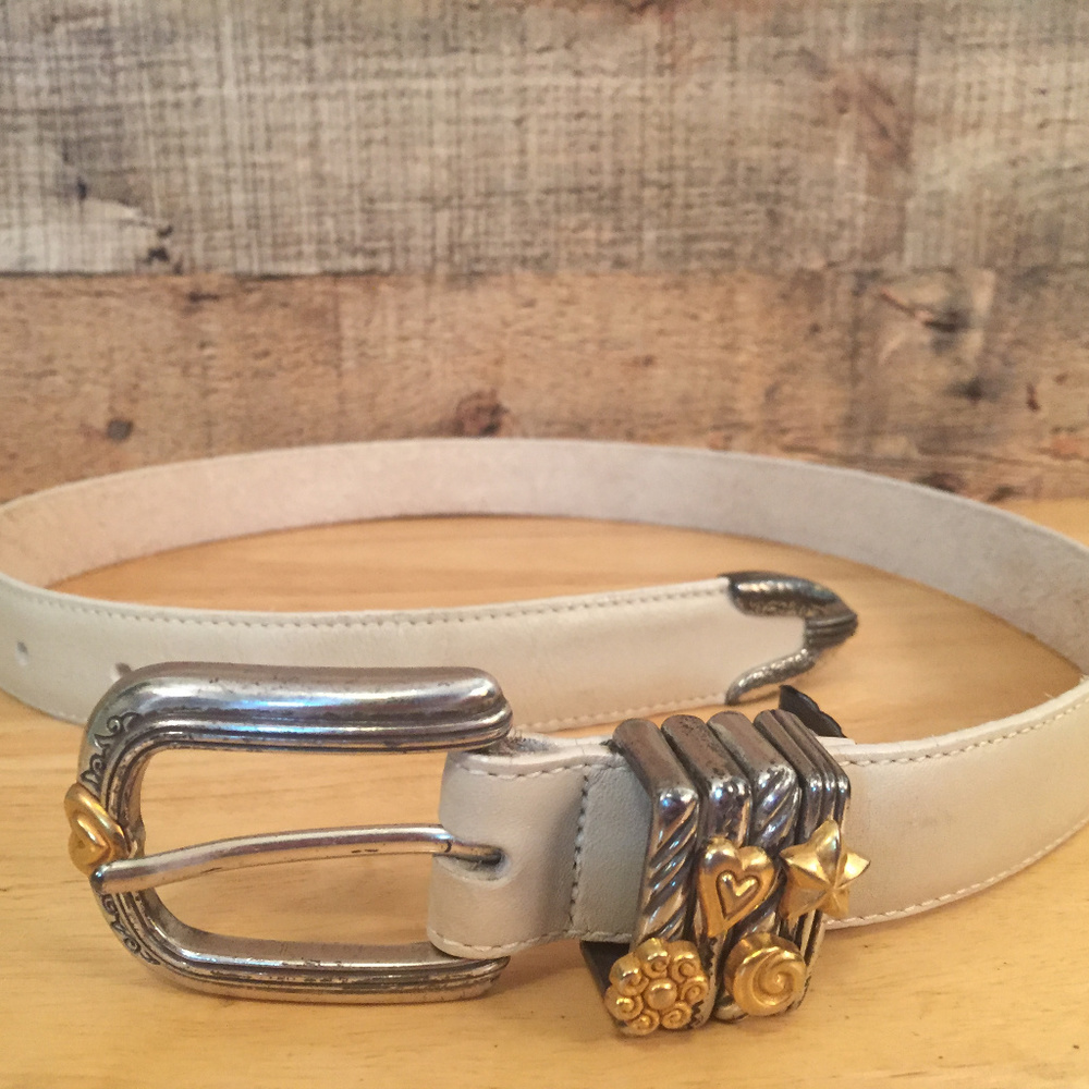 Vintage Brighton Belt Womens Size S Cream Leather